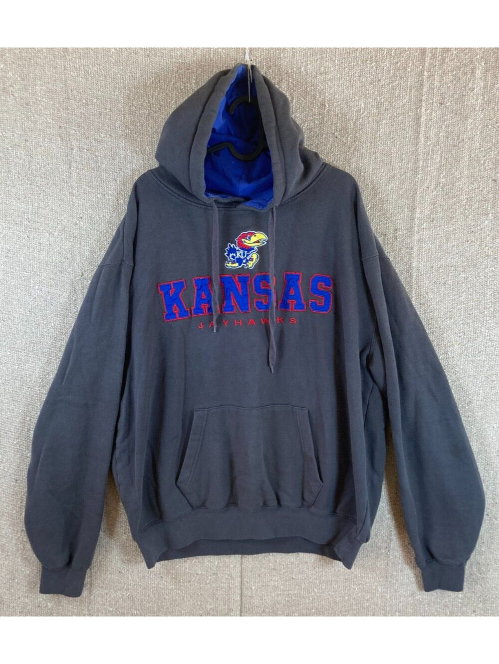 Mens Sz XL Kansas Jayhawks Charcoal Gray Pullover Hoodie Sweater